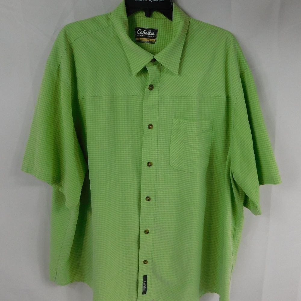 Cabelas Mens Green Gingham Style Button Up Shirt